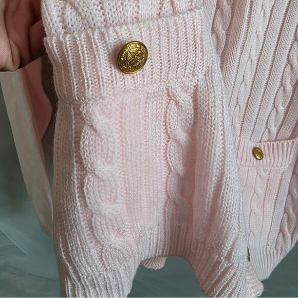 Womens Pale Pink Cord Knit Gold Button Cardigan Sz XL Reel Fishermann Kawaii - Picture 3 of 10